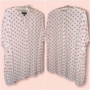 LANE BRYANT White with Orange Polka Dots Flutter Sleeves Rayon Blouse